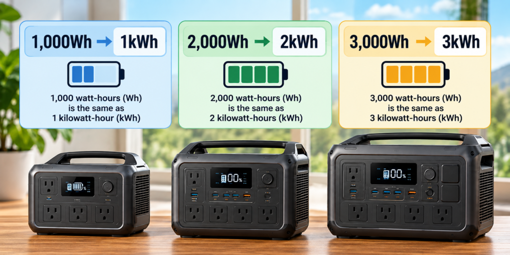 Portable power station battery capacity measured in watt-hours