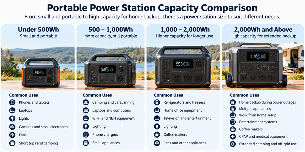 Portable power station capacity comparison from small to large