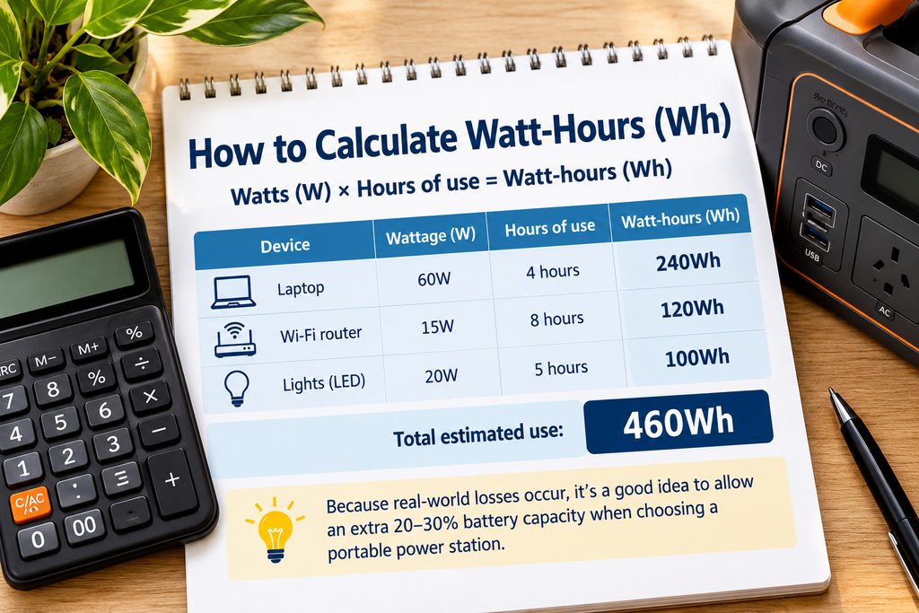 Portable power station watt-hour calculation