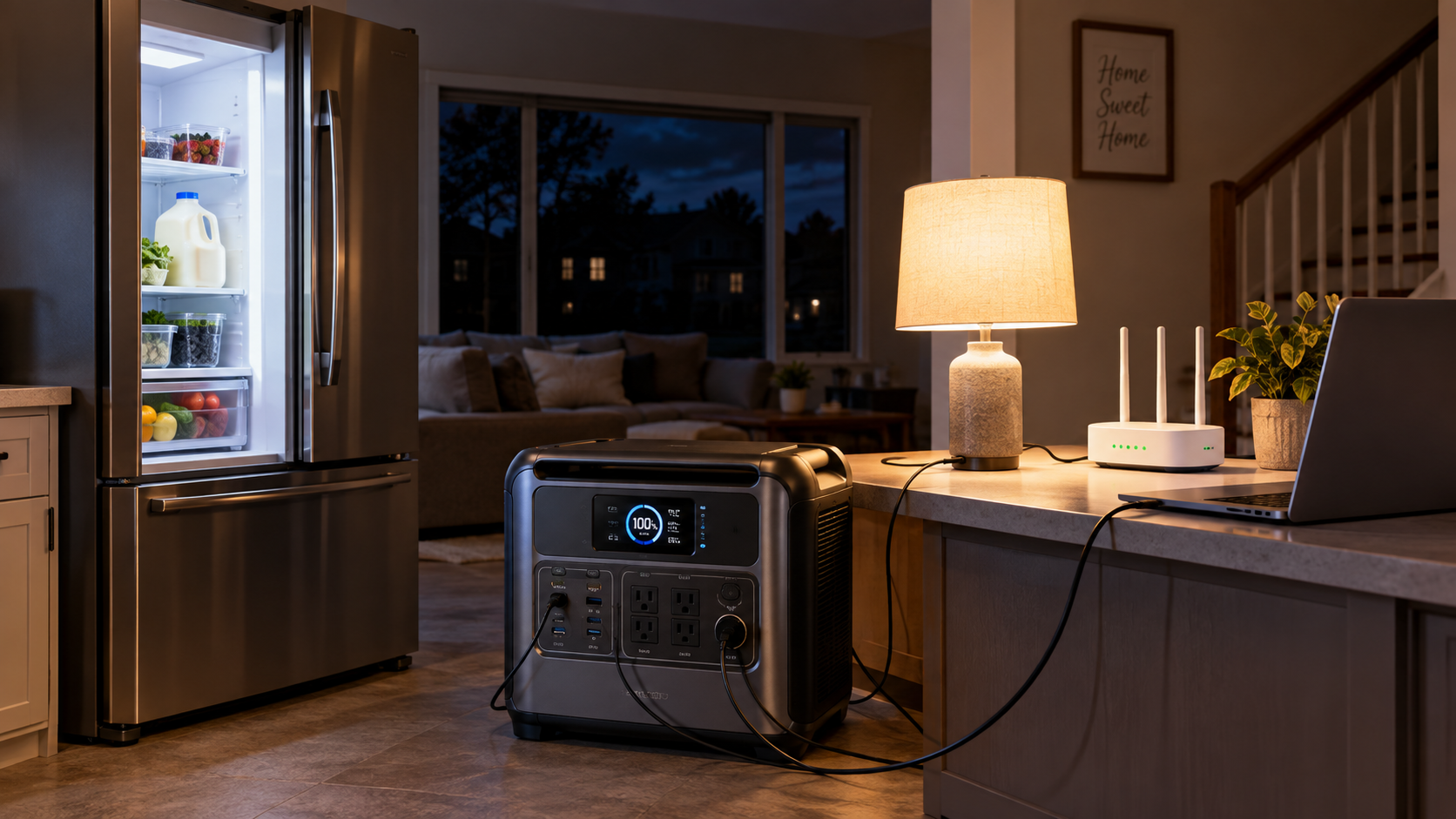 Portable power station providing home backup power during a nighttime outage