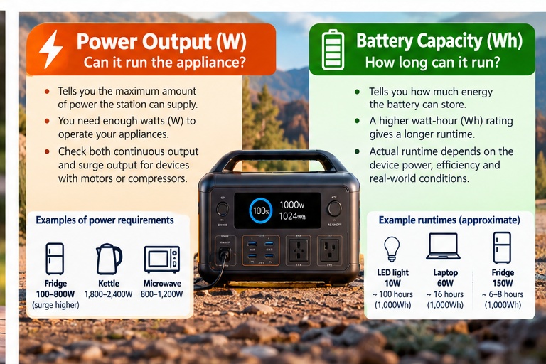 Portable power station power output and battery capacity comparison