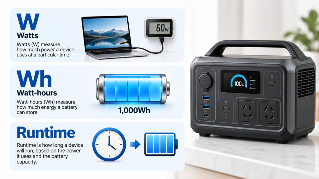 Watts, watt-hours and runtime explained for portable power stations